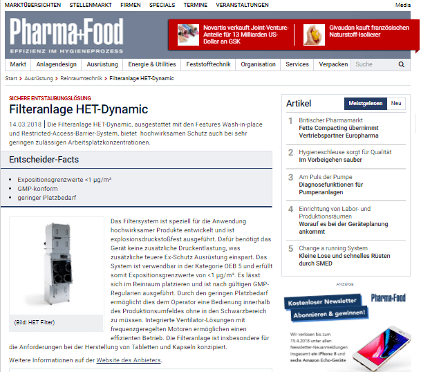 HET technical article on the Pharma+Food website